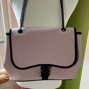 Pink and Black Polka Dot Scuba Purse with Black Chain Strap